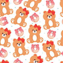 cute seamless pattern cartoon bear with cute dessert. animal wallpaper for kids, textile, fabric print, gift wrap paper