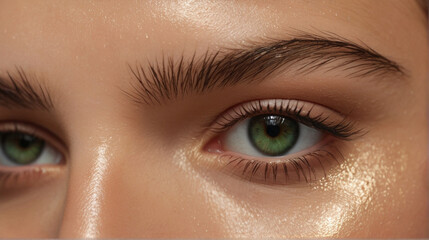 Close up of beautiful woman's green eyes with eyelash and brow lift.	
