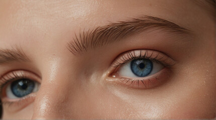 Naklejka premium Close up of beautiful woman's blue eyes with eyelash and brow lift. 