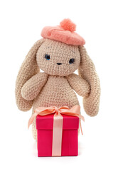 Knitted rabbit with a gift. - 766972453