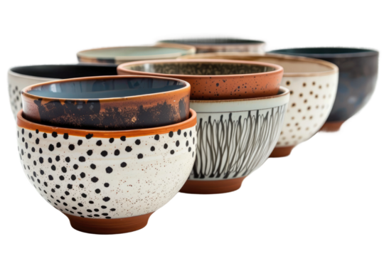 Set of Four Bowls Stacked. On a Clear PNG or White Background.