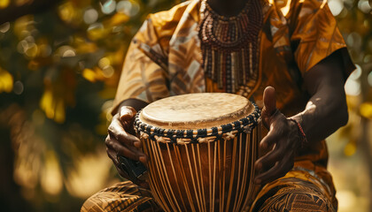 A man is holding a drum in his hands