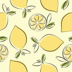 Seamless pattern with lemon in flat design. Fruit flat minimal vector illustration.
