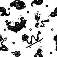 Seamless pattern color book silhouette character snake