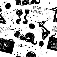 Seamless pattern silhouette character birthday snake