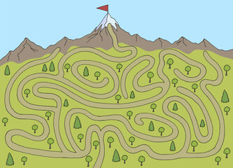 Mountain maze graphic color sketch illustration vector