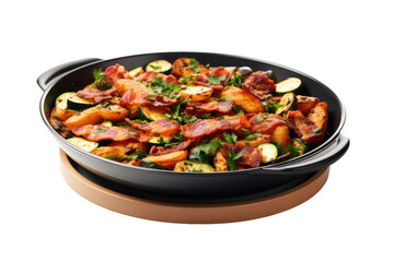 Pan Filled With Various Foods on Table. On a Clear PNG or White Background.