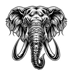 elephant tribl black and white illustration