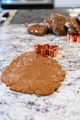 Baking Christmas Gingerbread Cookies in Modern White Kitchen