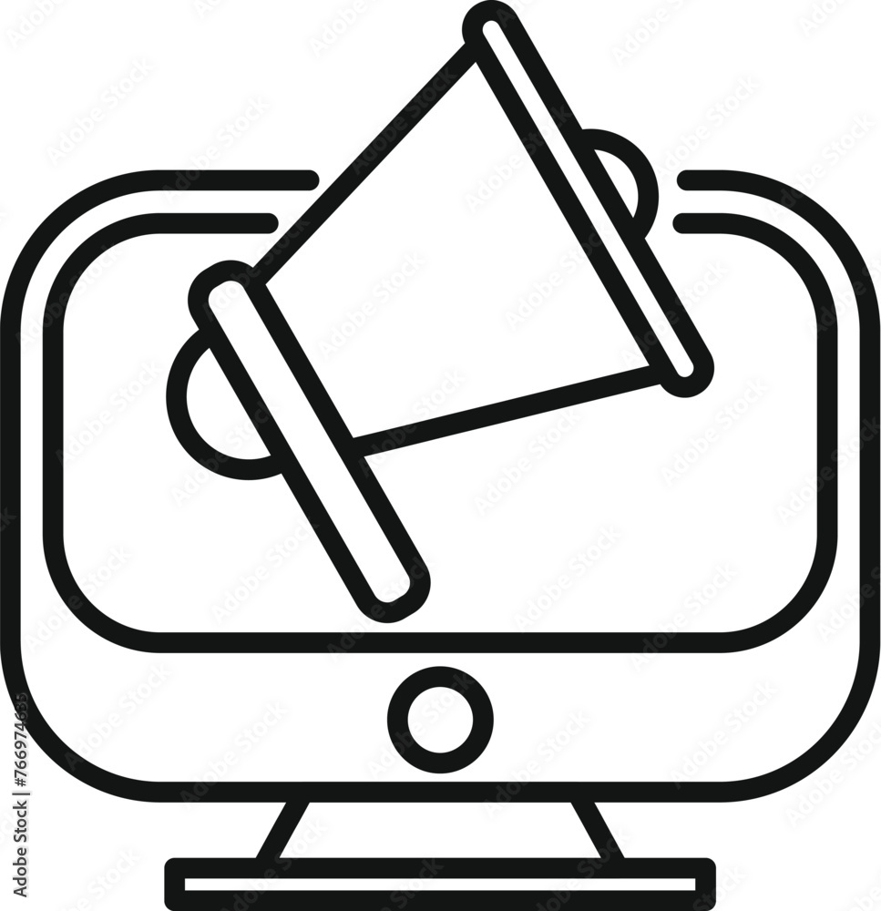 Aufkleber megaphone on computer monitor icon outline vector. online sale. click on screen add