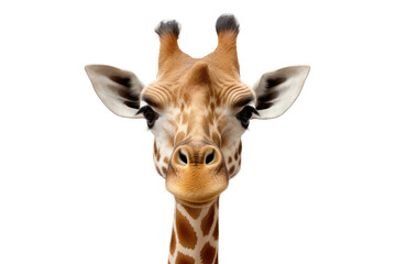 Close Up of a Giraffes Head on White Background. On a Clear PNG or White Background.