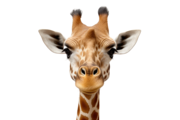 Close Up of a Giraffes Head on White Background. On a Clear PNG or White Background.