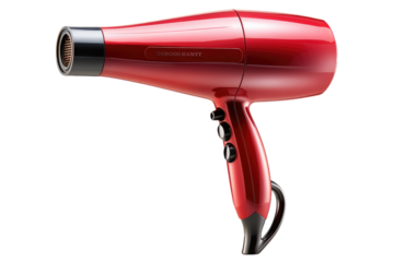 Red Hair Dryer on Table. On a Clear PNG or White Background.