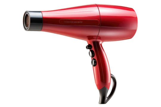Red Hair Dryer on Table. On a Clear PNG or White Background.
