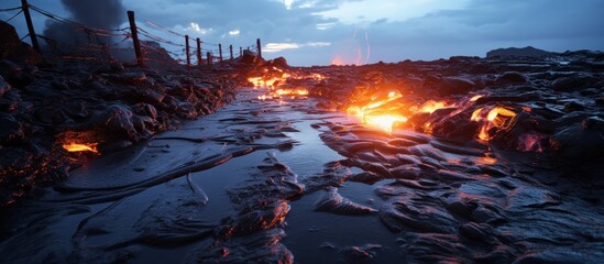 Freezing solidifying lava on volcano - obrazy, fototapety, plakaty