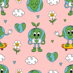 seamless pattern  with  Earth and flowers