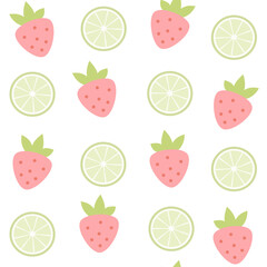 cute hand drawn strawberries and lime slice seamless vector pattern background illustration