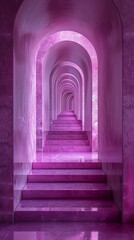 a photorealistic hyperrealistic image of a purple minimalistic hallway that never ends. AI generative