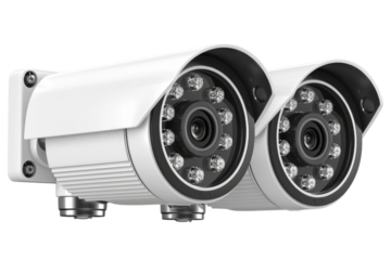 Pair of Security Cameras on White Background. On a Clear PNG or White Background.