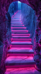 a photorealistic hyperrealistic image of a purple minimalistic hallway that never ends. AI generative