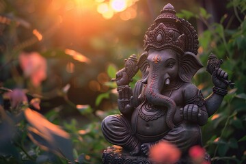 Hindu God Ganesha. Ganesha Idol, statue - obrazy, fototapety, plakaty