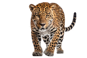 Large Leopard Walking Across White Background. On a Clear PNG or White Background.