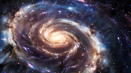 A picture of bright spiral galaxy with myriads of stars	
