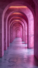 a photorealistic hyperrealistic image of a purple minimalistic hallway that never ends. AI generative