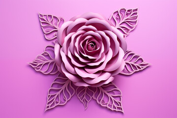 Paper cut style of Pink rose on pink background.