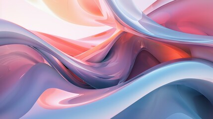 3D rendering. Soft pastel colors. Pink, blue and white. Abstract organic forms.
