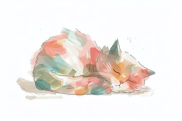 Watercolor Cat Nap - 766977859
