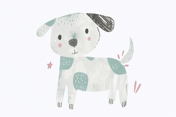 Playful Dog Illustration in Pastels - 766978262