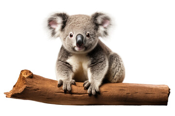 Koala Sitting on Top of a Tree Branch. On a Clear PNG or White Background.