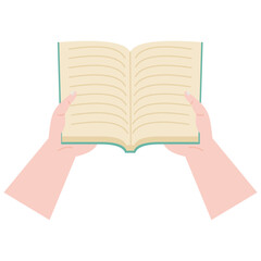 Hands holding open book reading vector