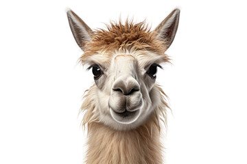 Close Up of Llama Looking at Camera. On a Clear PNG or White Background.