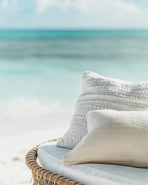 contemporary luxury beach photo for luxury travel digest, bright and airy image, Iconic Works of Design. AI generative