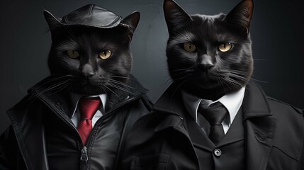 Two sleek black cats in modern outfits ai generated anthropomorphic scene