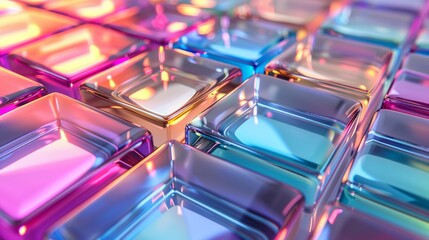 Holographic glass tiles reflecting colors
