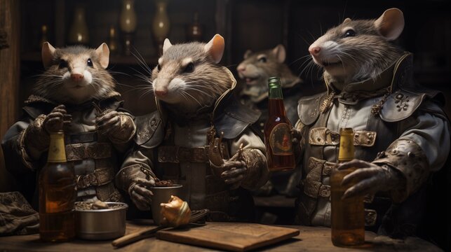 Group of rat adventurers sharing stories and ale ai generated anthropomorphic scene