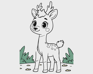 A cartoon of a deer vector, Deer sketch hand drawn in doodle style illustration