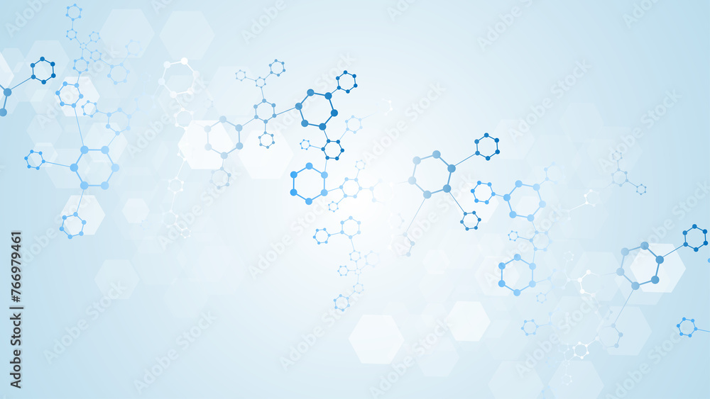 Poster modern abstract molecules structure for science or medical background. dna helix or atom visualizati