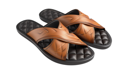 A trendy pair of men's sandals, adding a touch of casual elegance to any ensemble, their dynamic design and supportive sole showcased against a seamless white background