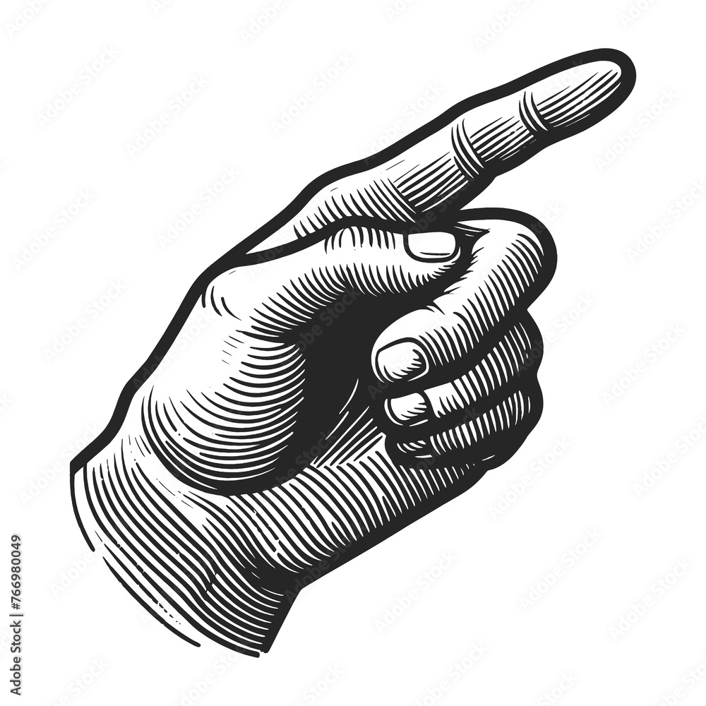 Aufkleber hand pointer with forefinger index finger sketch engraving generative ai fictional character raster 