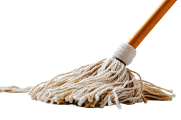 Wooden Handle Mop on White Background. On a Clear PNG or White Background.