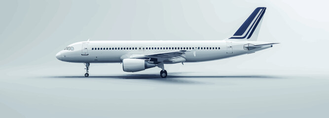 a white and blue jet airliner on a gray background