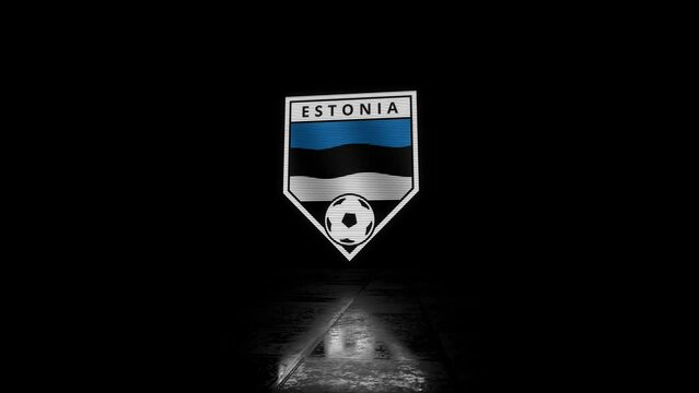 Estonia Glitchy Shield Shaped Football or Soccer Badge with a Waving Flag