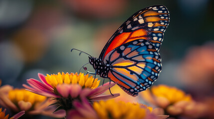 A breathtaking scene unfolds as a kaleidoscope of colorful butterflies fills the air, their delicate wings forming a vibrant mosaic of patterns and hues as they flit and flutter am