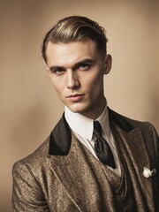 Obraz premium Männerportrait im Fotostudio: die goldenen 20er Jahre des letzten Jahrhunderts. Eine Hommage in Portraits. Genießen Sie die mondäne Erscheinung eines Mannes vor 100 Jahren.