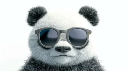 Poster A cool panda wearing sunglasses is looking at the camera. The panda has a black and white fur coat and dark sunglasses. The background is white. © Vector