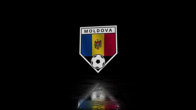 Moldova Glitchy Shield Shaped Football or Soccer Badge with a Waving Flag